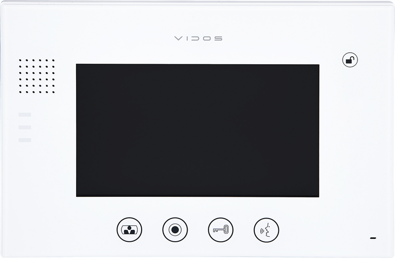 Monitor wideodomofonu VIDOS M670W 7" kolorowy ekran panoramiczny wykonany z wysokiej jakości tworzywa nano glass umożliwia sterowanie elektrozaczepem