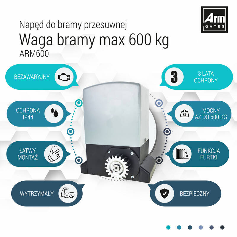 Napęd do bramy przesuwnej ARM2000 (LW750) 12m/2000kg 2 piloty 5 lat gwarancji