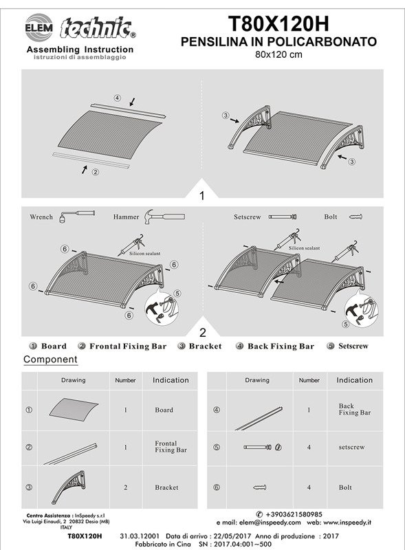 Daszek nad drzwi ELEM Garden T80X120H zadaszenie z poliwęglanu komorowego