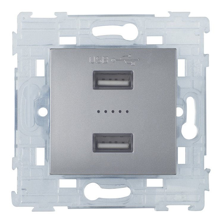 Gniazdo USB podwójne HBF SOPIA (Kalya) 159391 srebrne elegancki design prosta forma