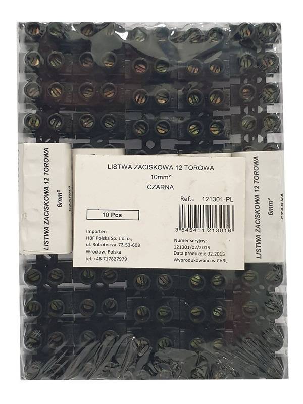 Listwy zaciskowe HBF 121301 12-torowe 6mm czarne x 100 listew w opakowaniu
