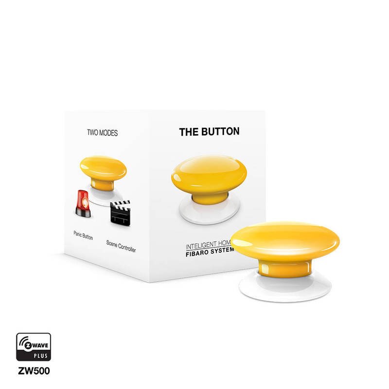 Przycisk Fibaro The Button FGPB-101-4 żółty kontroler umożliwia aktywowanie 6 wybranych scen konkretnej akcji i zdarzenia