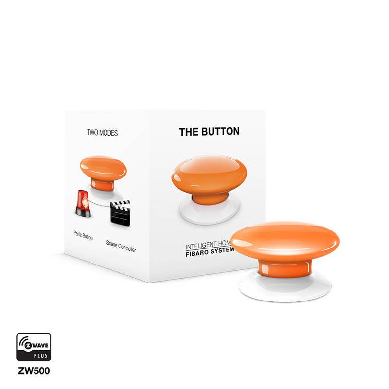 Przycisk Fibaro The Button FGPB-101-8 pomarańczowy kontroler umożliwia aktywowanie 6 wybranych scen konkretnej akcji i zdarzenia