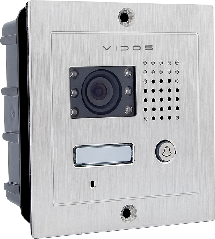 Stacja bramowa VIDOS S601 wandaloodporny panel ze stali szlachetnej z podświetlanym przyciskiem wybierania i szyldem wbudowana kamera