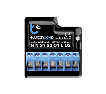 Sterownik BleBox switchBoxD 230V pozwala bezprzewodowo włączać i wyłączać urządzenia elektryczne przy pomocy jednego kontrolera