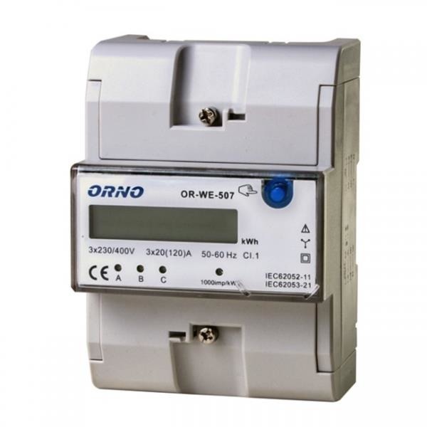 Wskaźnik zużycia energii elektrycznej ORNO OR-WE-507 3-fazowy 3x20(120)A urządzenie do wskazań energii elektrycznej 